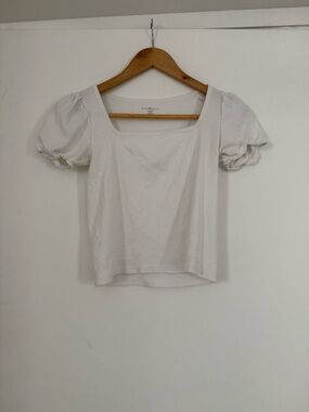Brandy Melville White Square Neck Puff Sleeve Tee